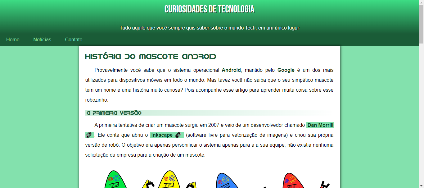 Print do site do projeto Android